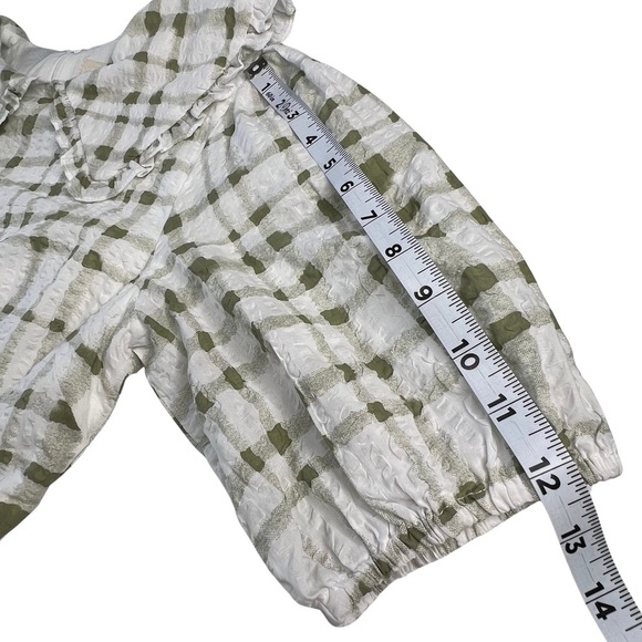 lena Mini Dress Ruffle Collar Short Puff Sleeve Preppy Plaid Green White Small S - Picture 11 of 16